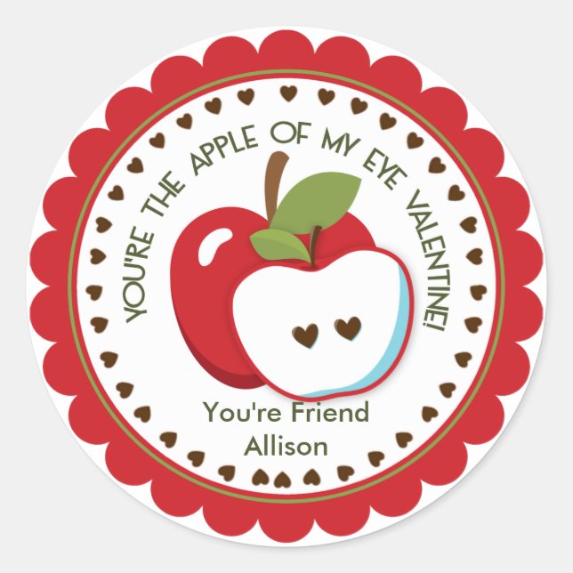 Pegatina Redonda Apple de mi ojo Valentine Nombre personalizado (Anverso)