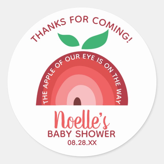 Pegatina Redonda Apple de nuestro ojo, Apple Rainbow Baby Shower gr (Anverso)
