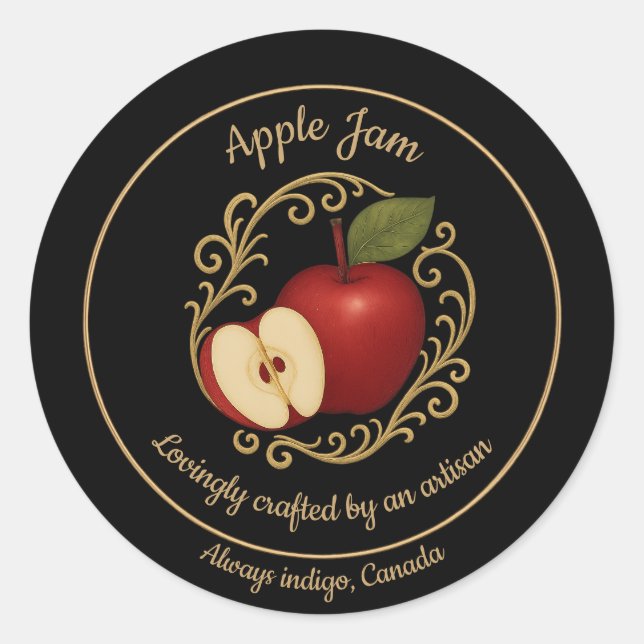 Pegatina Redonda Apple Ember – Artisan Jam Label (Anverso)