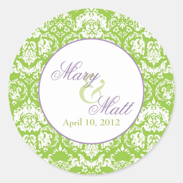 Pegatina Redonda Apple Green Damask Gracias Pegatinas de la Ronda (Anverso)