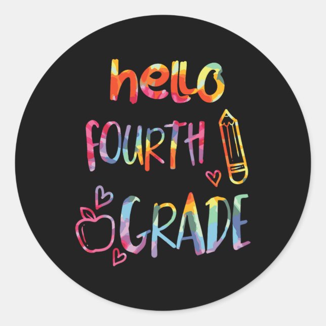 Pegatina Redonda Apple Hello 4º Grado 4º Primer Día De La Escuela T (Anverso)