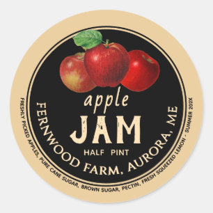 Pegatina Redonda Apple Jam Sauce Jelly Label Kraft Homade