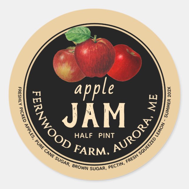Pegatina Redonda Apple Jam Sauce Jelly Label Kraft Homade (Anverso)