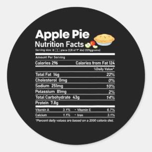 Pegatina Redonda Apple Pie Nutrition Hechos Divertido Día de Acción