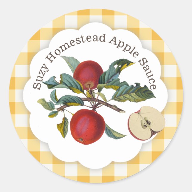 Pegatina Redonda Apple Sauce Classic Gingham (Anverso)