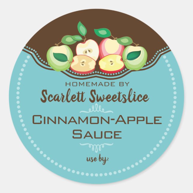 Pegatina Redonda Apples applesauce pie filling fruit canning labels (Anverso)