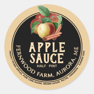 Pegatina Redonda Applesauce Cinnamon Sticks Homemade Jelly Label