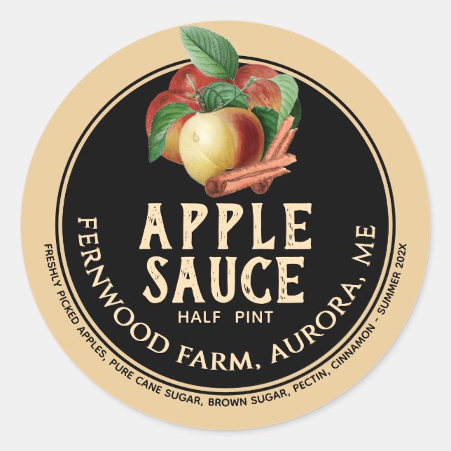 Pegatina Redonda Applesauce Cinnamon Sticks Homemade Jelly Label (Anverso)