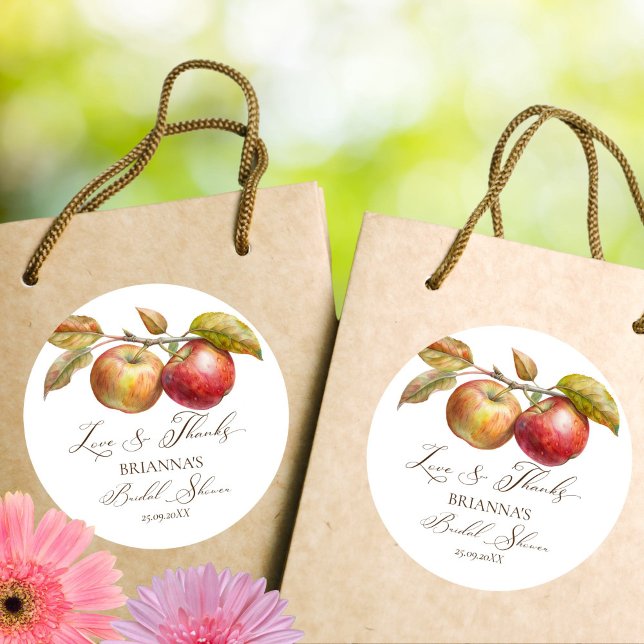 Pegatina Redonda Appley siempre después de la caída de manzana la d (Appley ever after apple fall bridal shower thank you favor stickers fall bridal shower favors)