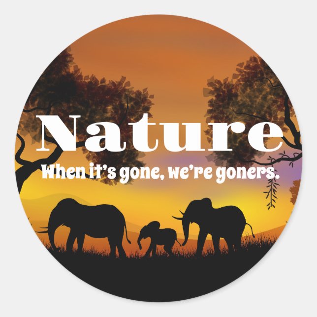Pegatina Redonda Apreciar la naturaleza y los elefantes (Anverso)