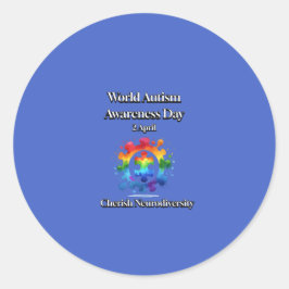 Pegatina Redonda Apreciar la Neurodiversidad. Día Mundial de Concie