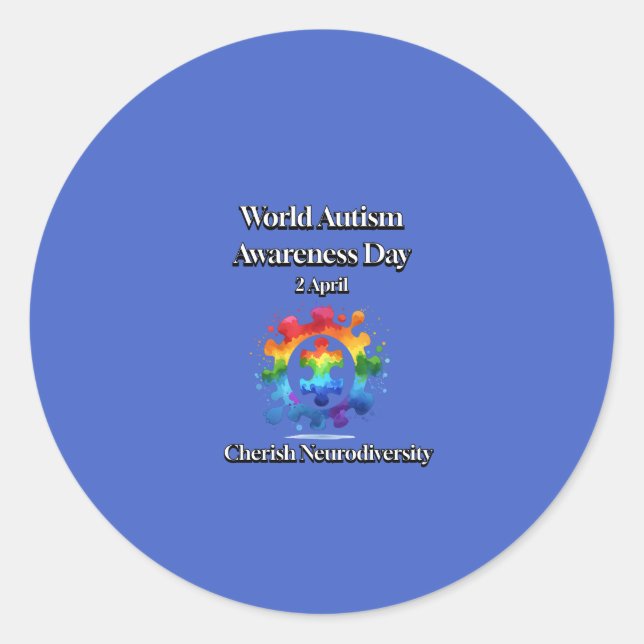 Pegatina Redonda Apreciar la Neurodiversidad. Día Mundial de Concie (Anverso)
