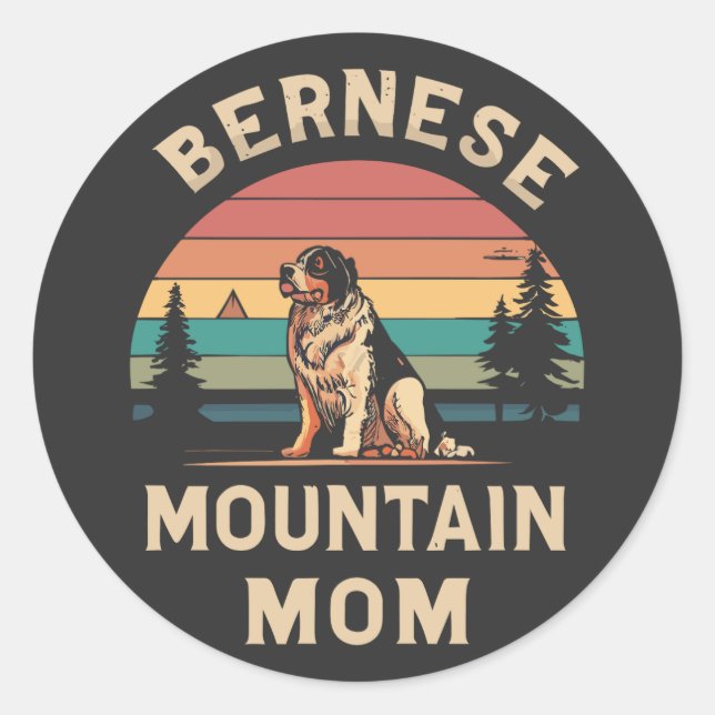 Pegatina Redonda Apreciar tu amor: Mamá Perro de Montaña de Bernese (Anverso)