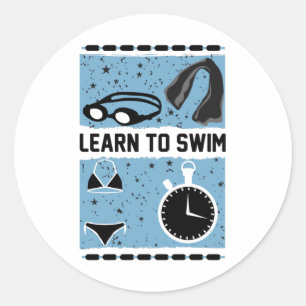 Pegatina Redonda Aprende a nadar con este precioso diseño