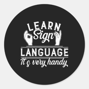 Pegatina Redonda Aprender Lenguaje de Señas Profesor de Asl Concien