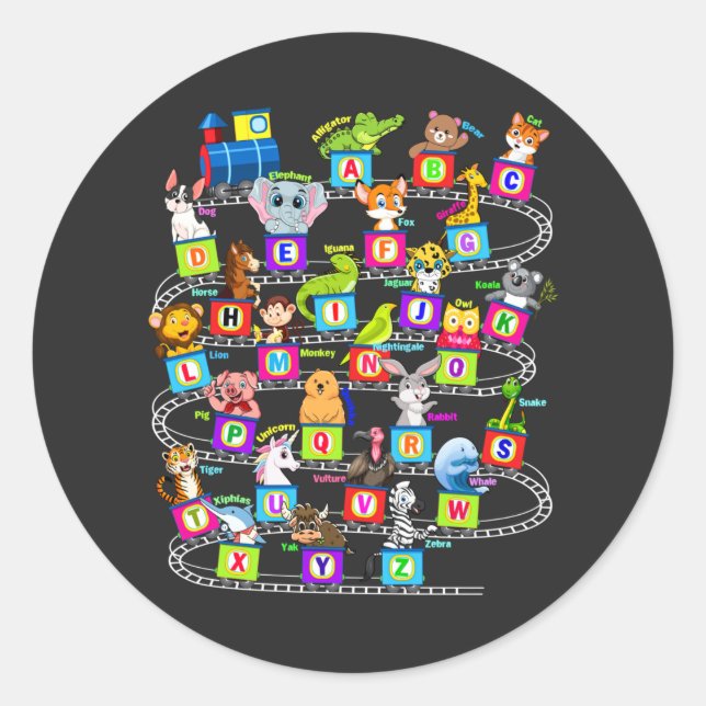 Pegatina Redonda Aprendizaje Alphabet Animal ABC (Anverso)