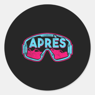 Pegatina Redonda Après, esquí retro de snowboard vintage de los 80