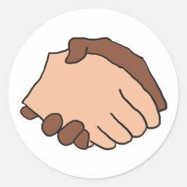 Pegatina Redonda Apretón de manos blanco y negro contra el racismo