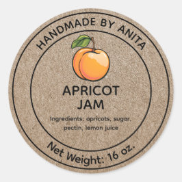 Pegatina Redonda Apricot Jam Jelly Jar Label Kraft Paper Style