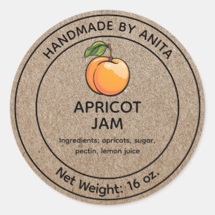 Pegatina Redonda Apricot Jam Jelly Jar Label Kraft Paper Style
