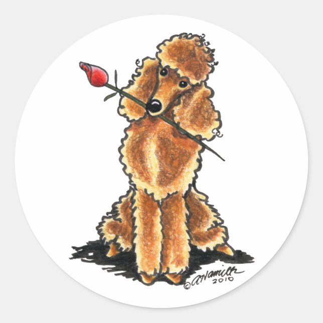 Pegatina Redonda Apricot Poodle SValentines (Anverso)