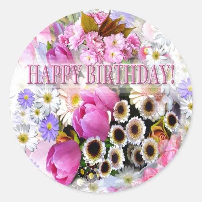 Pegatina Redonda April Bouquet Birthday Classic Round Sticker (Anverso)