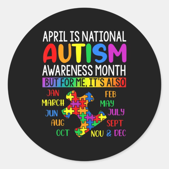 Pegatina Redonda April is National Autism Awareness Month Kids Boys (Anverso)