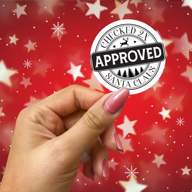 Pegatina Redonda Aprobado por Santa Claus Navidad en Blanco y Negro (Approved by Santa Claus Black and White Christmas Classic Round Sticker)