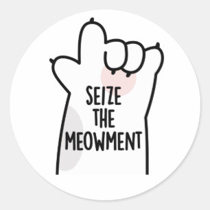 Pegatina Redonda Aprovecha El Meowmento Gato Pun Positivo