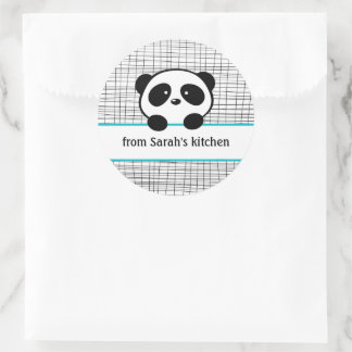 Pegatina Redonda Aqua Black Panda Bear and Canning