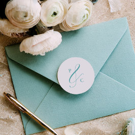 Pegatina Redonda Aqua Blue Ampersand Monogram Envelope Seals