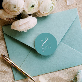Pegatina Redonda Aqua Blue Ampersand Monogram Envelope Seals