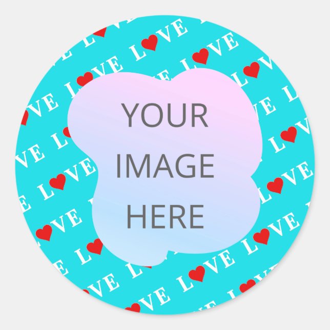 Pegatina Redonda Aqua Blue LOVE Moda moderna (Anverso)