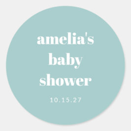 Pegatina Redonda Aqua Blue Minimalista Cute Personalizado Baby Show