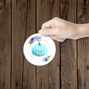 Pegatina Redonda Aqua Blue Pumpkin Baby Shower Gracias