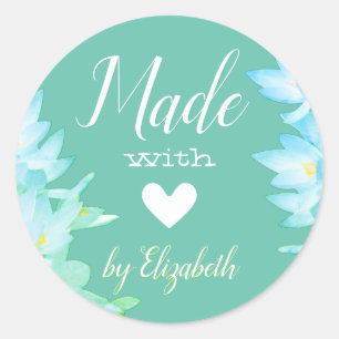 Pegatina Redonda Aqua Blue romántico Verde azulado hecho con amor C