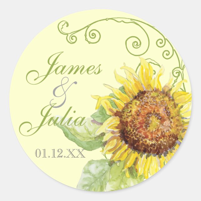 Pegatina Redonda Aqua Blue Sunflower Floral Swirl Boda moderno (Anverso)