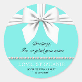Pegatina Redonda Aqua Elegant Fancy Tiffany Cumpleaños Gracias