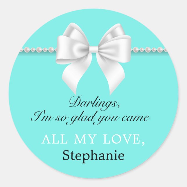 Pegatina Redonda Aqua Elegant Fancy Tiffany Cumpleaños Gracias Etiq (Anverso)