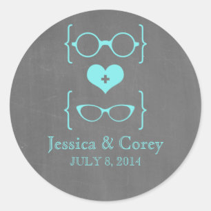 Pegatina Redonda Aqua Geeky Glasses Chalkboard Wedding Stickers