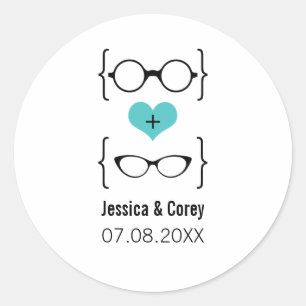 Pegatina Redonda Aqua Geeky Glasses Wedding Stickers