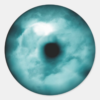 Pegatina Redonda aqua gráfica de nube de ojos azul verde