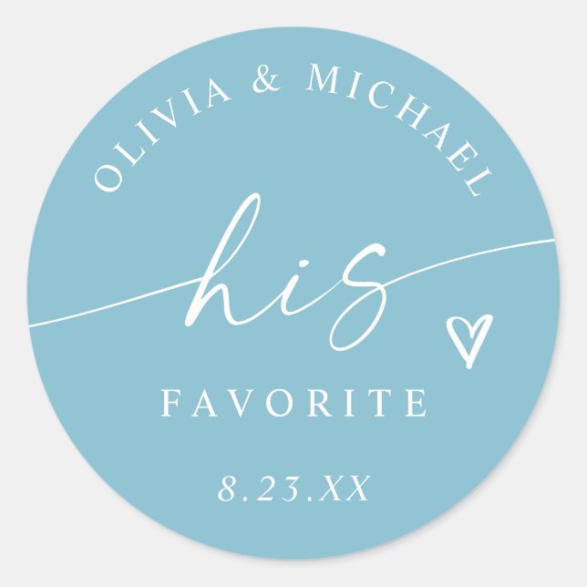 Pegatina Redonda Aqua His Favorite Handwriting Wedding Treat Bag (Anverso)