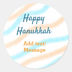 Pegatina Redonda Aqua naranja feliz Hanukkah agregar mensaje de tex