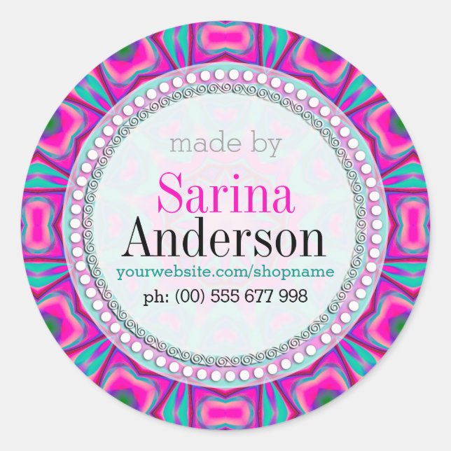 Pegatina Redonda Aqua Rosa Hippie Sunshine Hecho Por Labels (Anverso)