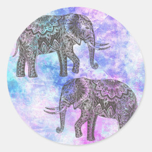 Pegatina Redonda Aqua rosa: la tribu brillante del elefante negro