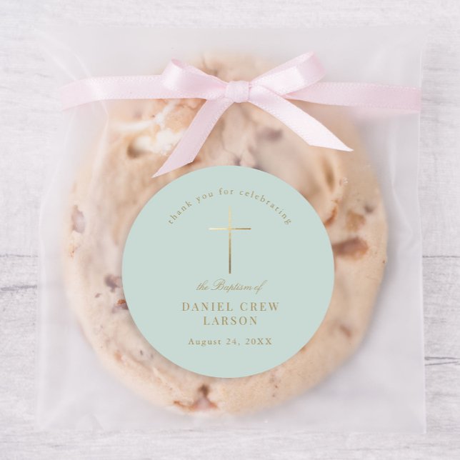 Pegatina Redonda Aqua Sencilla Elegante Cruz de Oro Baptismo Christ (Subido por el creador)
