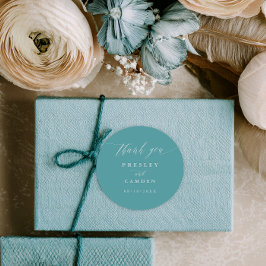 Pegatina Redonda Aqua Thank You Wedding Calligraphy Favor Labels