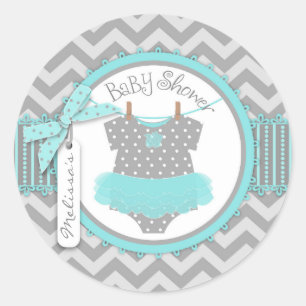 Pegatina Redonda Aqua Tutu y Chevron Imprimir Baby Shower