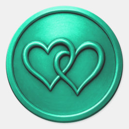 Pegatina Redonda Aqua Two Hearts Intertwined Wedding